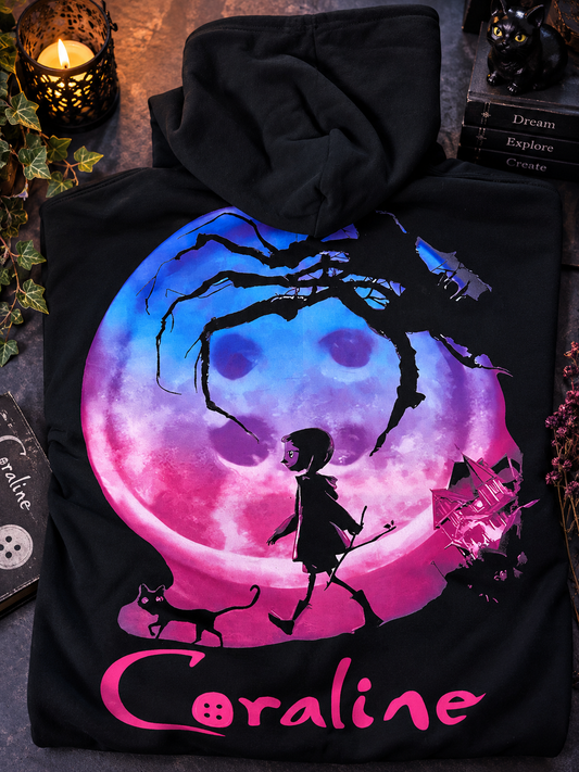Coraline Moon unisex hoodie – achterkant | Acusinkt