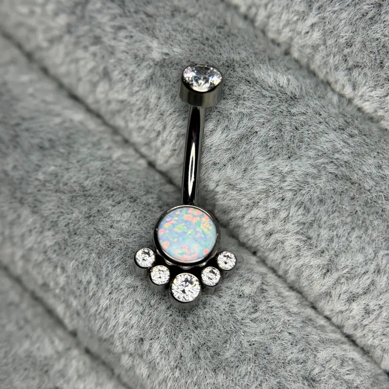Titanium Navelpiercing met Opaal en Helder CZ 1,6mm (14G) | Acusinkt