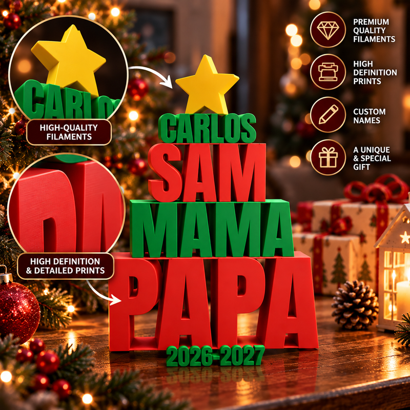 Personalized 3D Printed Christmas Family Decoration – Custom Name Christmas Tree – Unique Holiday Gift