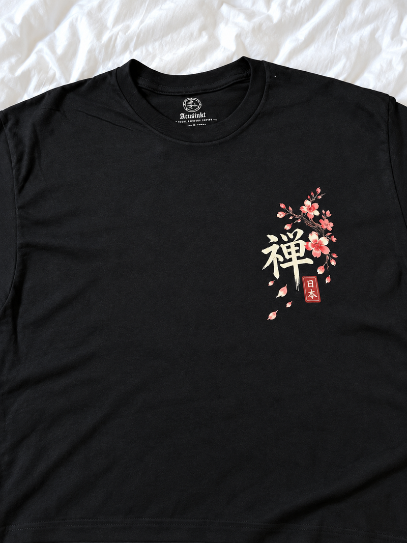 Acusinkt Mount Fuji t-shirt uit de Sakura-collectie, voorkant met klein kanji-teken