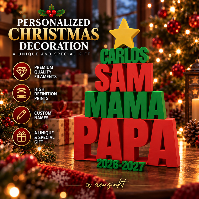 Personalized 3D Printed Christmas Family Decoration – Custom Name Christmas Tree – Unique Holiday Gift