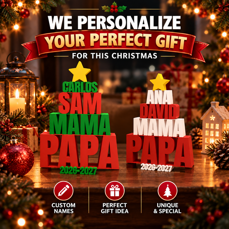 Personalized 3D Printed Christmas Family Decoration – Custom Name Christmas Tree – Unique Holiday Gift