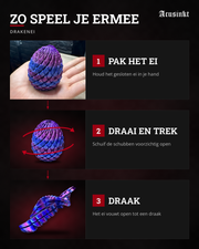 Acusinkt Drakenei speluitleg in drie stappen: pak het ei, draai en trek, het ei vouwt open tot een draak.