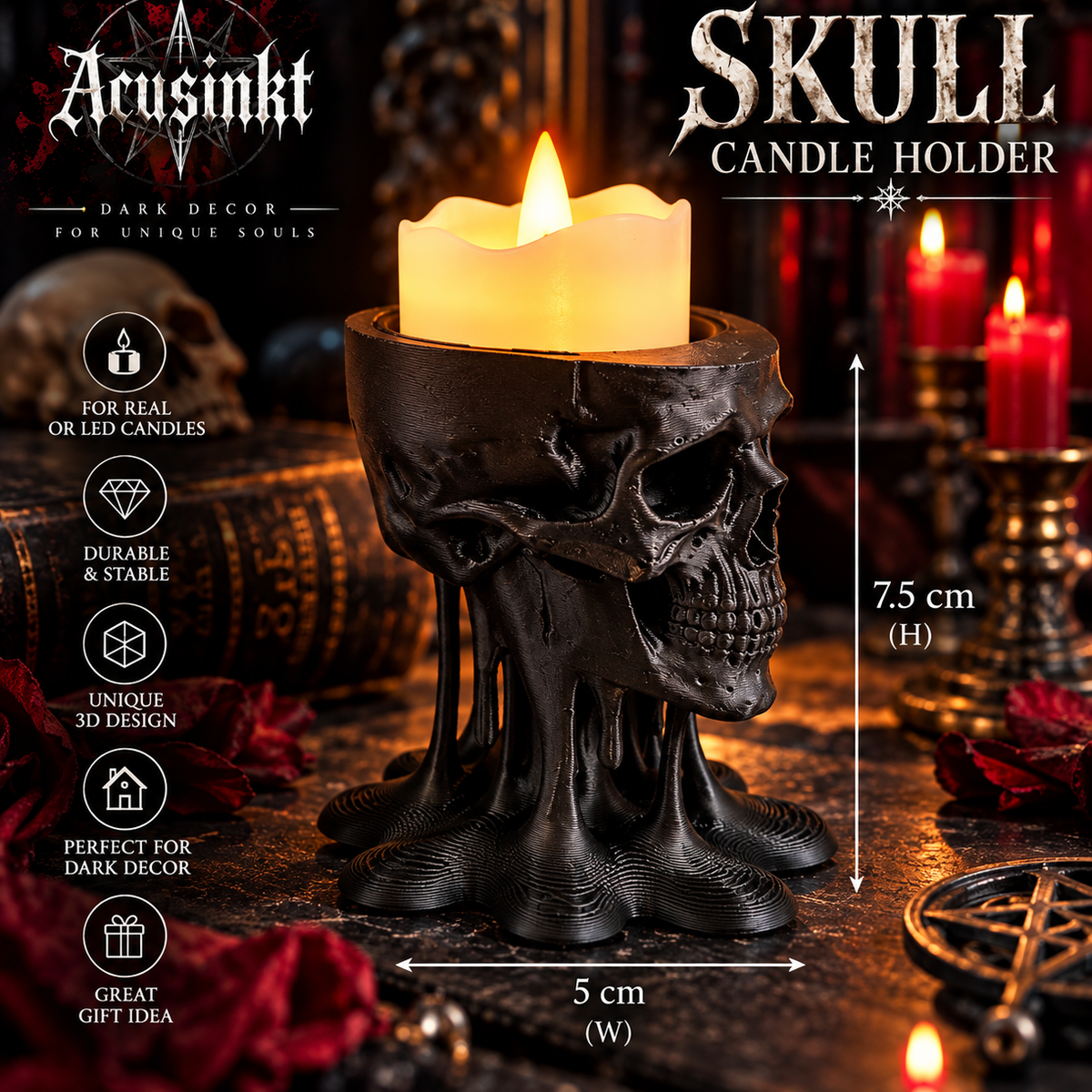 Skull candle holders set of 3 Acusinkt