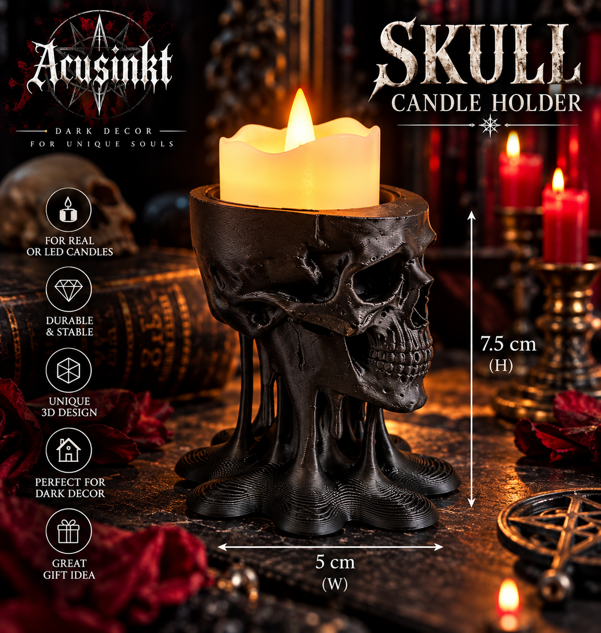 Skull candle holders set of 3 Acusinkt