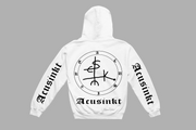 Acusinkt Original hoodie in wit, achterkant met grote sigil en logotekst