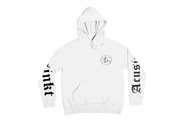 Acusinkt Original dames hoodie in wit, voorkant met sigil en mouwprint