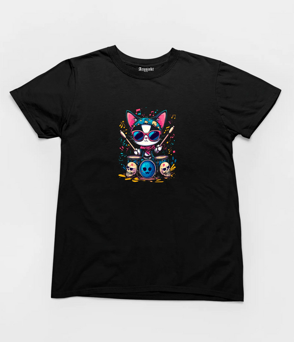 Unisex T-shirt "Drum Cat Chaos" – Katanic Collectie Acusinkt