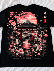 Acusinkt Pagoda t-shirt uit de Sakura-collectie, rugprint met pagode, koi en kersenbloesem