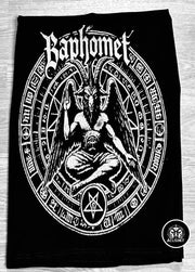 Acusinkt Baphomet Symbool t-shirt, close-up van Baphomet in een occulte cirkel