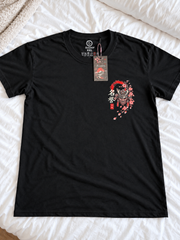 Acusinkt Serenity T-Shirt Zen Kollektion – Vorderseite Größe XXL, Brustprint mit Samurai-Maske, Ensō-Kreis, Kanji 名誉